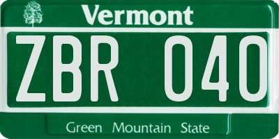 VT license plate ZBR040