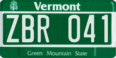 VT license plate ZBR041