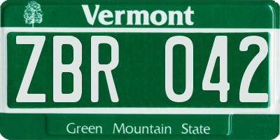 VT license plate ZBR042