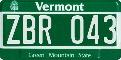 VT license plate ZBR043