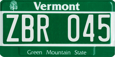 VT license plate ZBR045