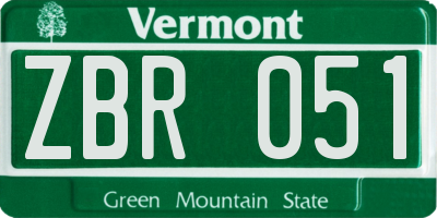 VT license plate ZBR051