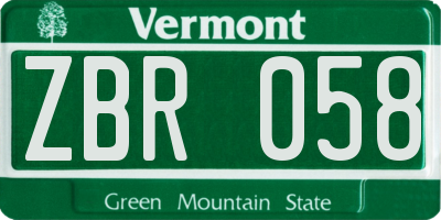 VT license plate ZBR058