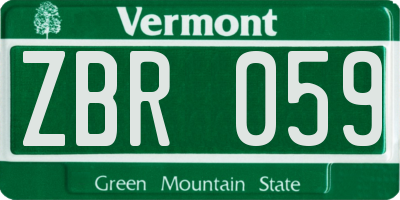 VT license plate ZBR059