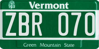 VT license plate ZBR070