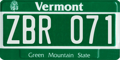 VT license plate ZBR071