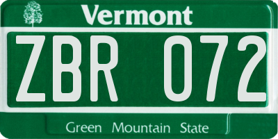 VT license plate ZBR072