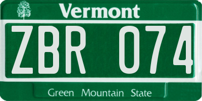 VT license plate ZBR074