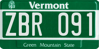 VT license plate ZBR091