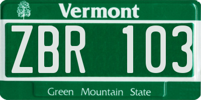 VT license plate ZBR103