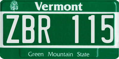VT license plate ZBR115