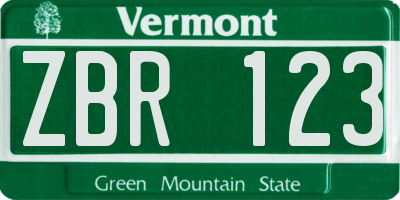 VT license plate ZBR123