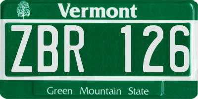 VT license plate ZBR126