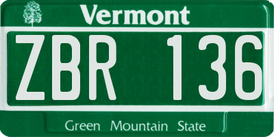 VT license plate ZBR136