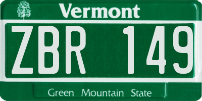 VT license plate ZBR149
