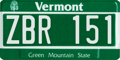VT license plate ZBR151