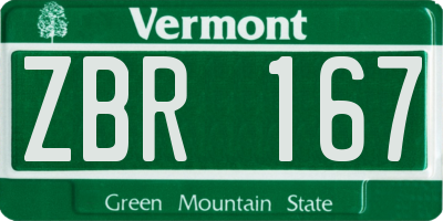 VT license plate ZBR167