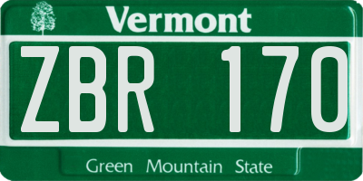 VT license plate ZBR170