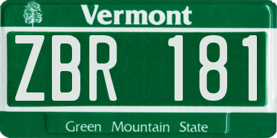 VT license plate ZBR181