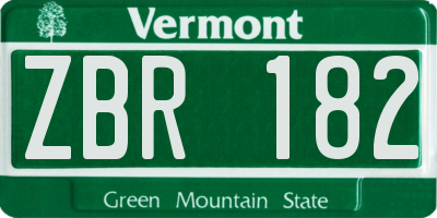 VT license plate ZBR182