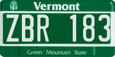 VT license plate ZBR183