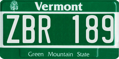 VT license plate ZBR189