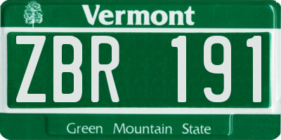 VT license plate ZBR191
