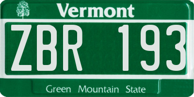 VT license plate ZBR193