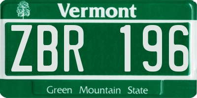 VT license plate ZBR196