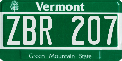 VT license plate ZBR207