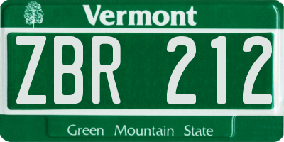 VT license plate ZBR212