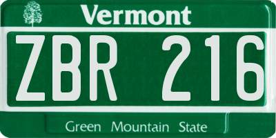 VT license plate ZBR216