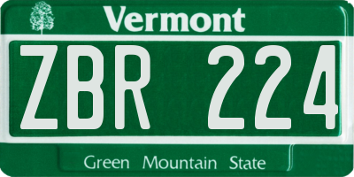 VT license plate ZBR224