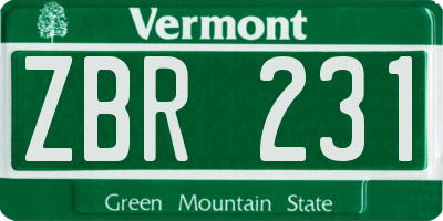 VT license plate ZBR231