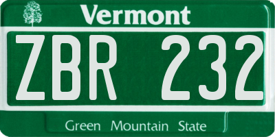VT license plate ZBR232