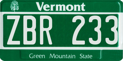 VT license plate ZBR233
