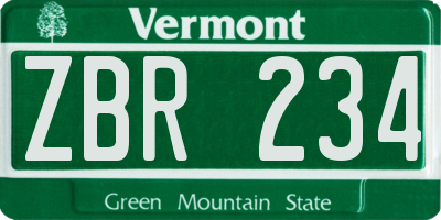 VT license plate ZBR234