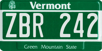 VT license plate ZBR242