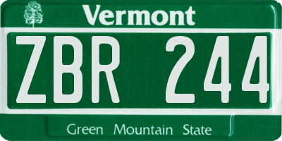 VT license plate ZBR244