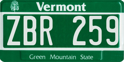 VT license plate ZBR259