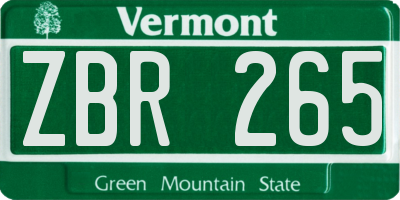 VT license plate ZBR265