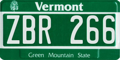 VT license plate ZBR266