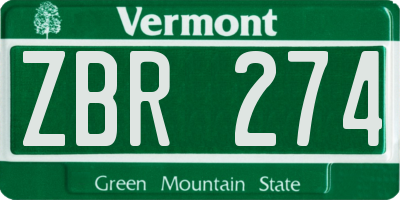 VT license plate ZBR274