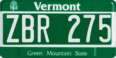 VT license plate ZBR275