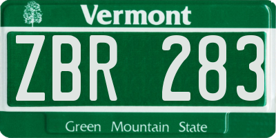 VT license plate ZBR283