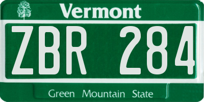 VT license plate ZBR284