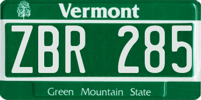 VT license plate ZBR285