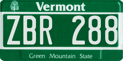 VT license plate ZBR288