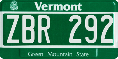 VT license plate ZBR292