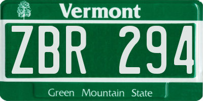 VT license plate ZBR294